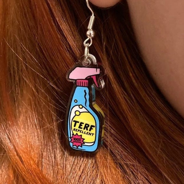 TERF Repellent Dangle Earrings | Queer Earrings | Trans Rights | Trans Ally Gifts | Intersectional Feminism Gift | Trans Women Are Women