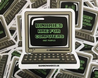Non Binary Pride Vinyl Laptop Sticker | Binaries Are For Computers | Enby pride Decal | Queer Gifts | Water Bottle Sticker