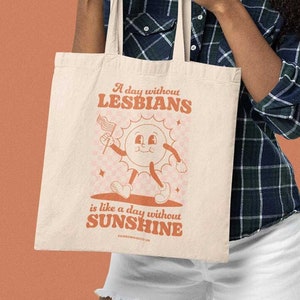 Retro lesbische draagtas Lesbische cadeaus voor haar Pride boodschappentas afbeelding 1