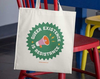 Retro Queer Pride Baumwolltasche: Queer Existenz ist Widerstand