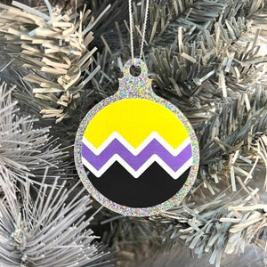 Non Binary Pride Flag Christmas Bauble: Glitter Acrylic Ornament