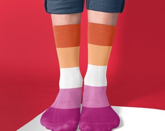 Lesbian Pride Flag Socks | Sunset Lesbian Pride Flag | Gay Pride Tube Socks | Lesbian Girlfriend Gifts