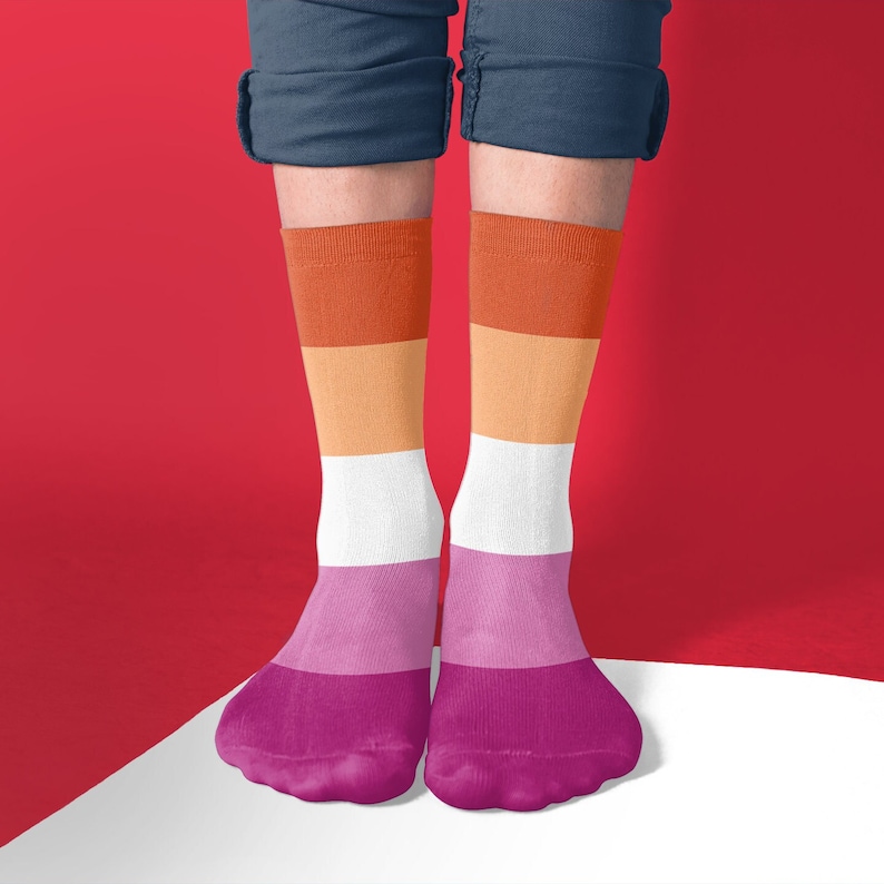 Lesbian Pride Flag Socks | Sunset Lesbian Pride Flag | Gay Pride Tube Socks | Lesbian Girlfriend Gifts 