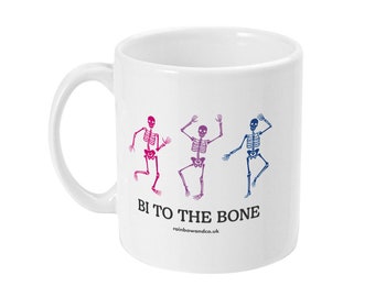 Bisexual Pride Halloween Coffee Mug | Bi To The Bone Spooky Skeletons Mug