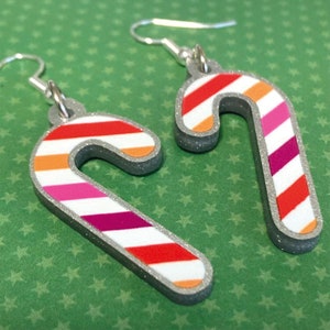 Lesbian Candy Cane Earrings | Christmas Earrings | Lesbian Pride Christmas Gifts for Her