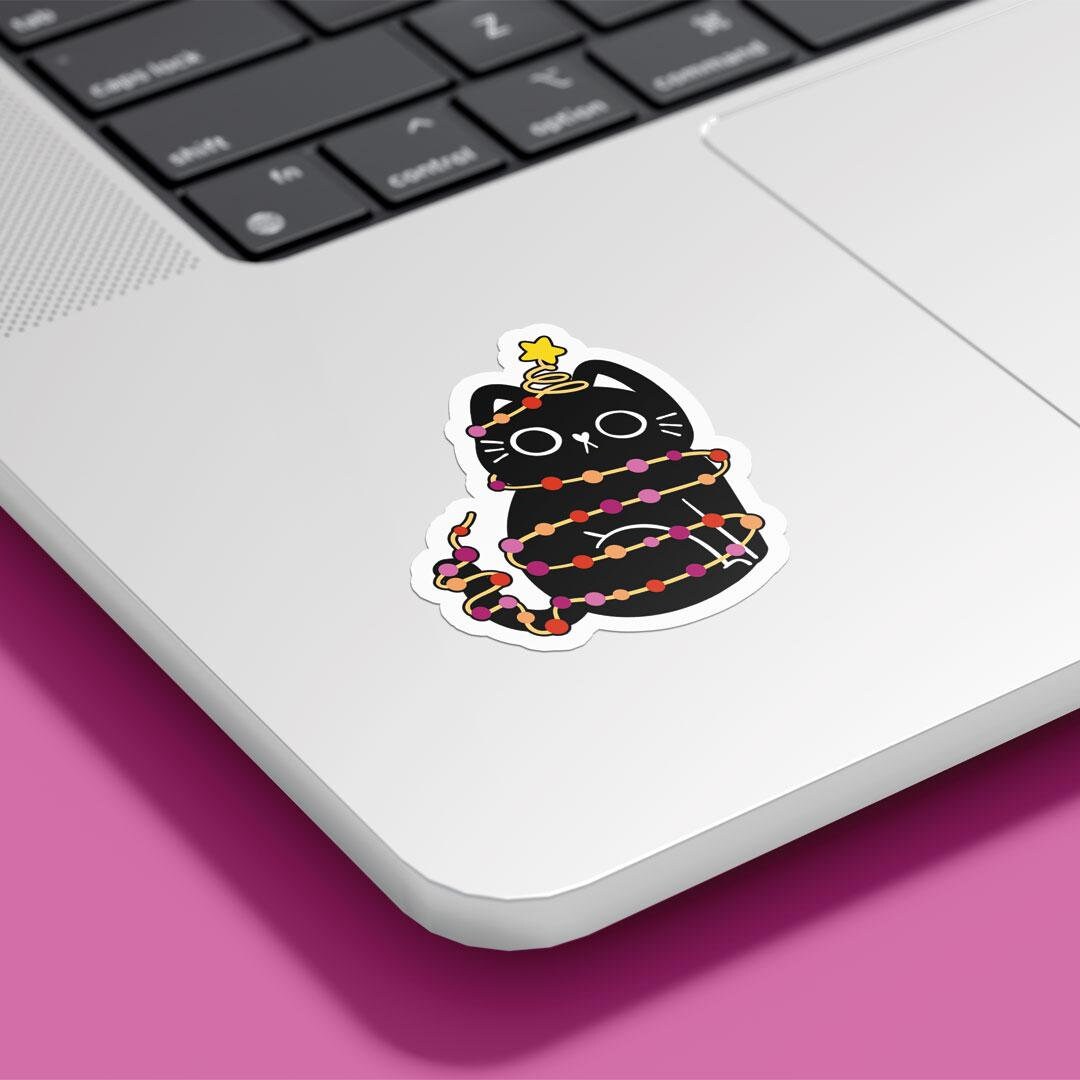 Lesbian Pride Cat Vinyl Sticker: Rainbow Christmas Lights - Etsy
