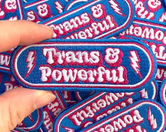 Trans & Powerful Embroidered Iron On Patch - Queer Pride