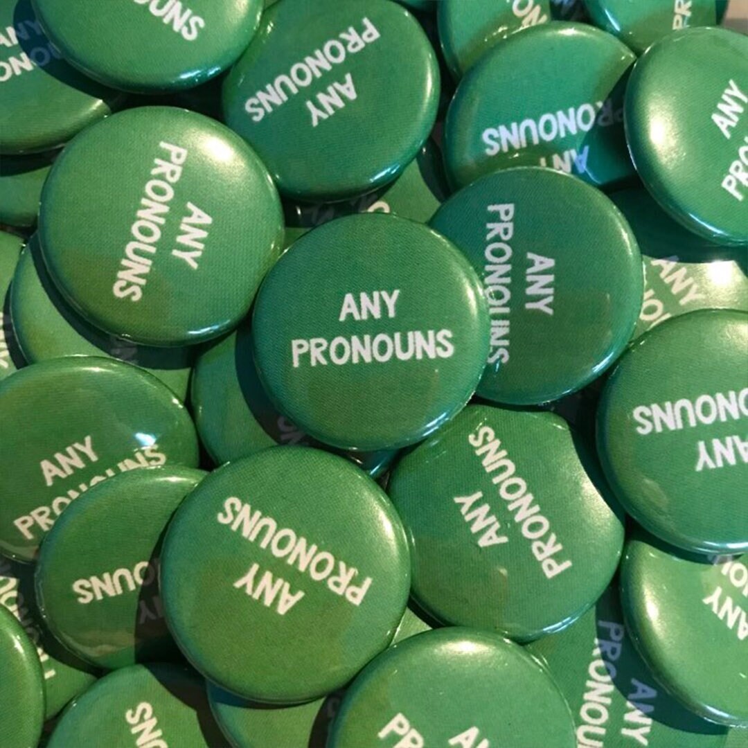 Any Pronoun Badge All Pronouns Pin Badge Queer Christmas Gifts Under 5 Gender Identity Pins Etsy