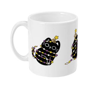 Non Binary Christmas Cat Mug | Enby Pride Christmas Gifts