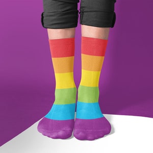 Gay Pride Rainbow Socks | LGBTQ Pride Flag | Pride Merch | Pride Clothing | Striped Rainbow Tube Socks | Pride Gifts | Lesbian Pride Socks