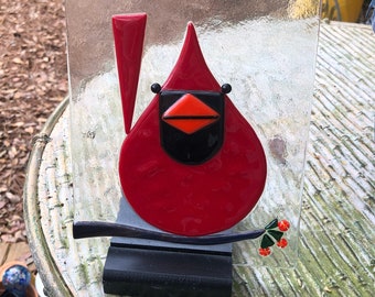 Red Cardinal in Fused Glass