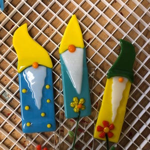 Fused Glass Garden Gnome Plant Stake