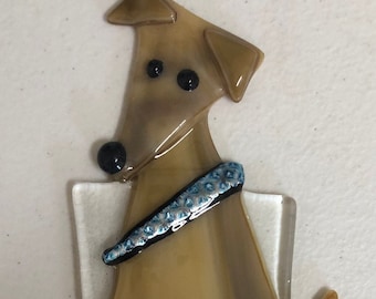Fused glass Puppy Plant Stake
