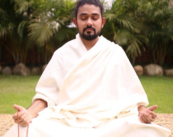 Ahimsa Silk White Meditation/Prayer Shawl/Blanket Handmade Pure Peace Silk Organic Wrap Handspun Throw Handwoven Khadi Yoga GreenWeaveco