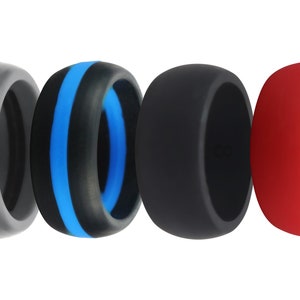 4 Pack Men Silicone Wedding Rings Highest Quality! Rubber Band Modern Cool Athletic Best Gift for Him Activewear Jewelry