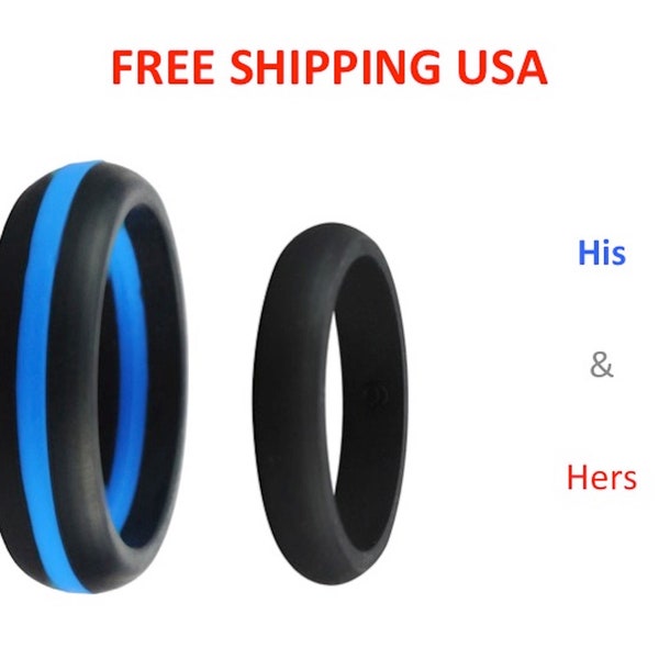 Silicone Wedding Ring Set His & Hers  Rubber Bands I  Hypoallergenic Athletic GYM Gift for couple