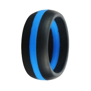 Silicone Wedding Ring  Striped Rubber Band Athletic Best Gift for Him Husband Sport Gym Jewelry