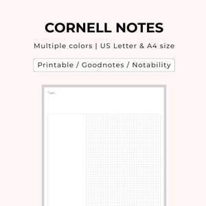 Druckbare und digitale Cornell Notes Vorlage: US Letter & A4 Größen (Digitaler Download)