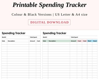 Printable Spending Tracker: Finance Planner, Expense Log (PDF Download)
