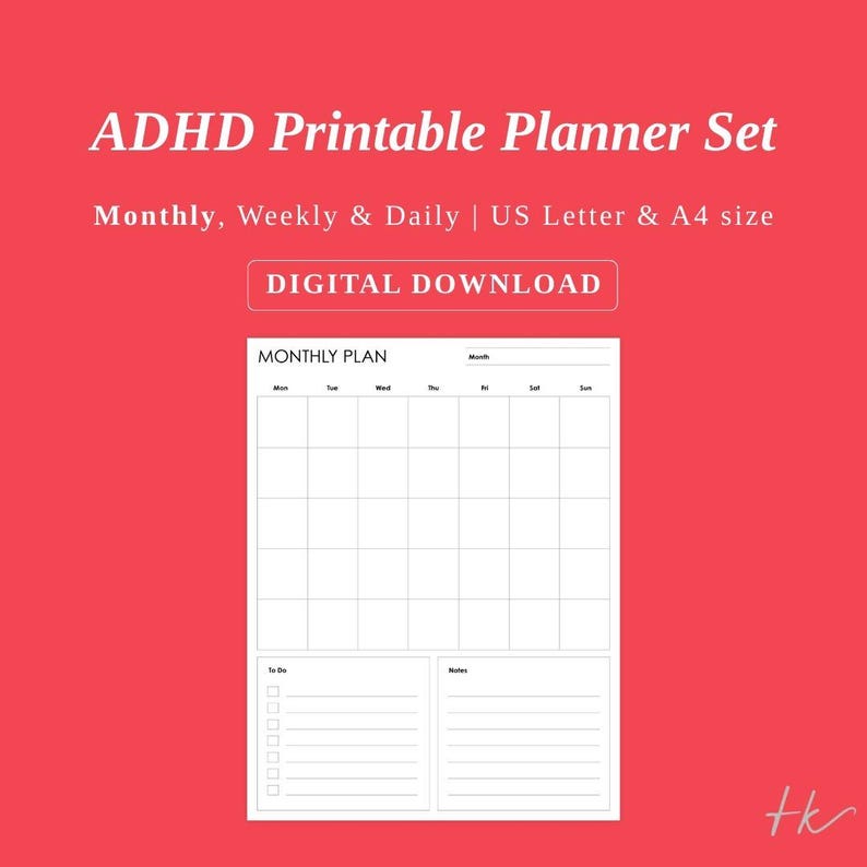 ADHD Planner Printable | Adult Executive Function Organizer | Monthly ...