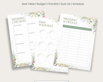 Minimalist Wedding Planner Bundle, Checklist, Budget Tracker, Seating Chart (PDF Download)