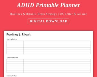 ADHD Planner Printable | Daily Routines & Rituals Planner | Executive Function Brain Strategy Templates for Adults