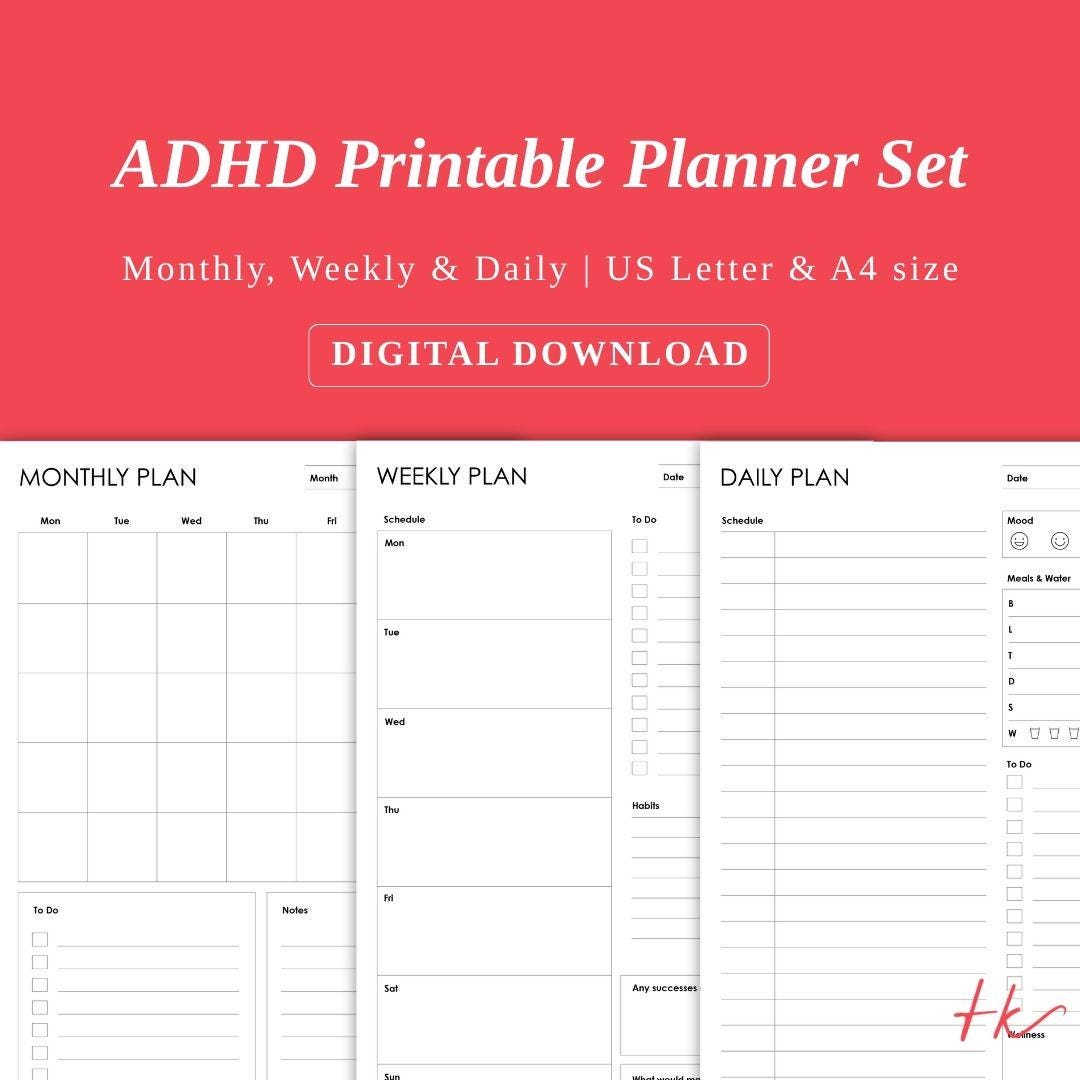 ADHD Planner Printable | Adult Executive Function Organizer | Monthly ...