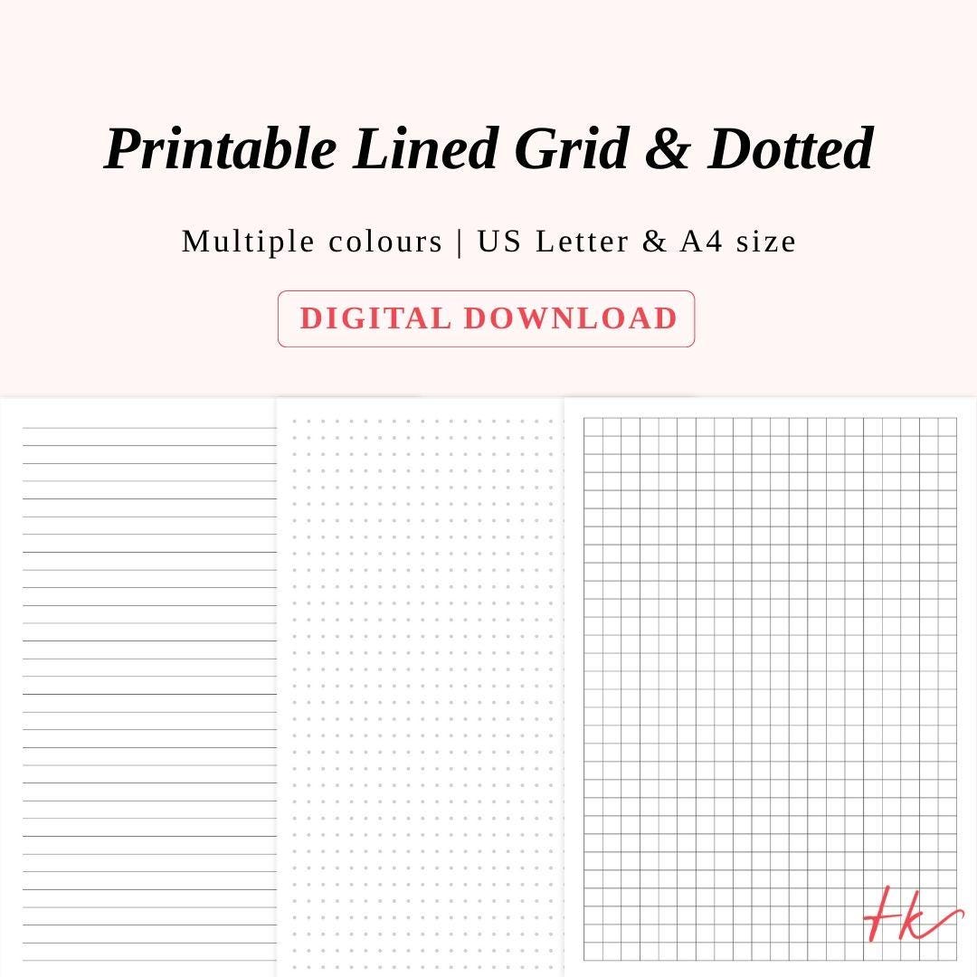 Printable Lined Grid, Dotted Paper, Multiple Colours, Print at Home, US ...