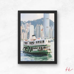 Akvarelltryck av Hongkongs stadslandskap: Star Ferry, urban väggkonst (digital nedladdning)