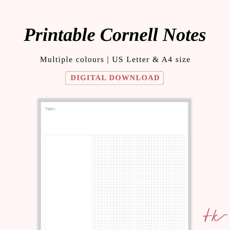 Printable Cornell Notes Template: US Letter & A4 Sizes (digital ...