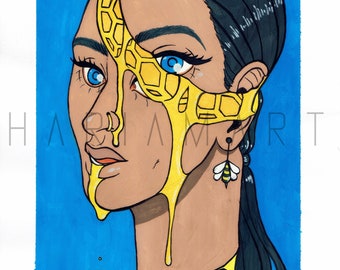 Gouache - Miel - Arte original A4