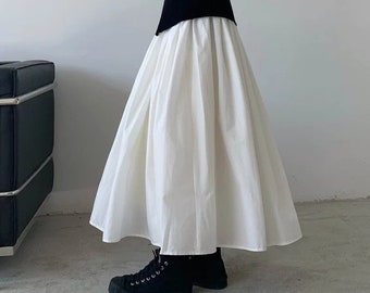 New White Midi Skirt , Cotton Skirt, Women Skirt, Elastic waist Skirt Formal Wear Skirt, Casual Loose Skirts Solid Plain White Skirt