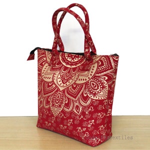 Indian Mandala Red Handbag Women Shoulder Shopping Hippie Towel Tote ...