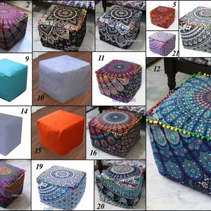 All Size Ottoman //- Square Ottoman Pouf Cover Indian Floral Mandala Footstool Case Square Seating Cover Chair Ottomans Puffy Covers Indian
