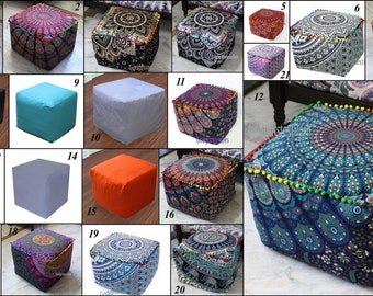 All Size Ottoman //- Square Ottoman Pouf Cover Indian Floral Mandala Footstool Case Square Seating Cover Chair Ottomans Puffy Covers Indian