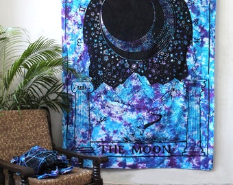 New Twin Size Tapestry Indian Multi Blue Cotton Bedspread Home Decorative The Moon Tie Dye Tapestry Handmade Wall Hanging Tapestry