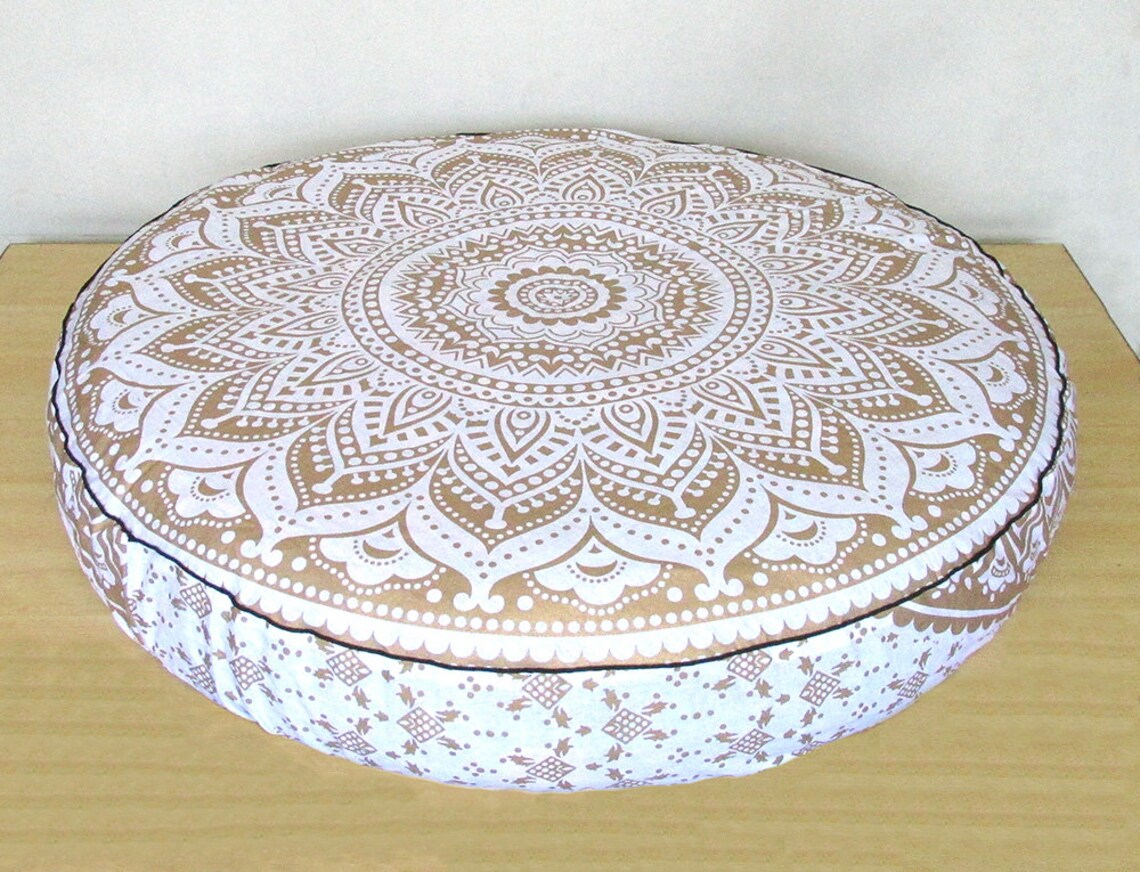 35 Inch New Indian Large Round Floor Pillow Cover White Etsy