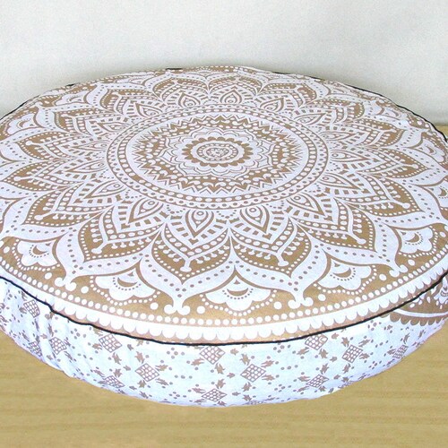 35 Large Round Cushion Cover Decorative White Gold Etsy