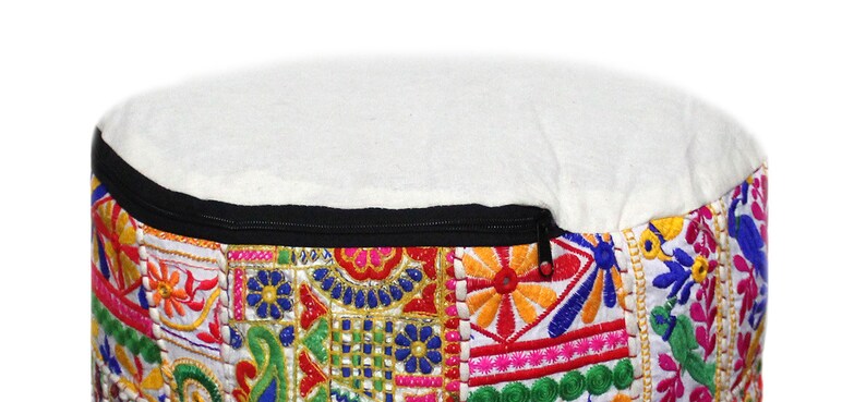 22 Indian Handmade Vintage White Round Pouf Cover Floor Decorative Ottoman Footstool Pouf Cover Patchwork Seating Chair Pouf Cover Throw