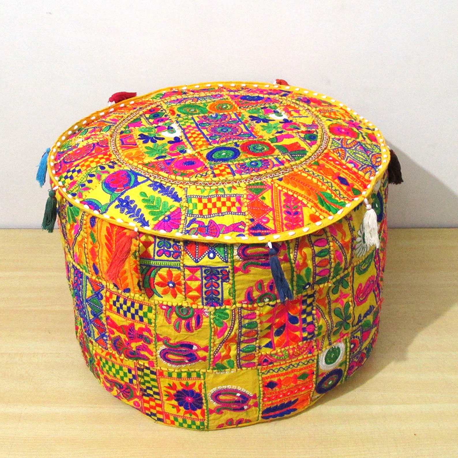 Vintage Handmade Round Ottoman Pouf Cover Cotton Patchwork Etsy