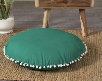 Fundas de cojín lisas de todos los tamaños-\\ Funda de cojín grande verde decorativa para suelo redondo//- Fundas de almohada decorativas de algodón de la mejor calidad para la habitación