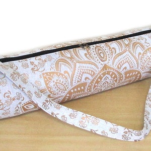 Indian Ombre Mandala White Gold Yoga Mat Bag Cotton Carrier Fitness Gym Bags Handmade Large Bags With Shoulder Strap Adjustable Throw