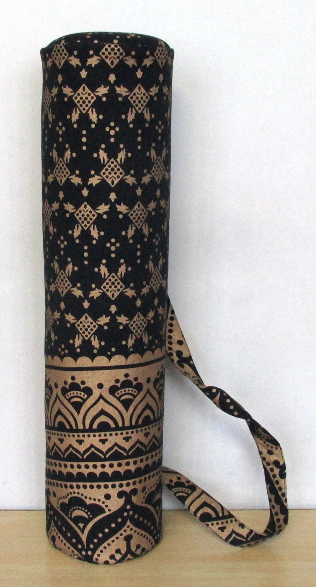 Indian Mandala Black Gold Yoga Mat Bag With Shoulder Strap Etsy