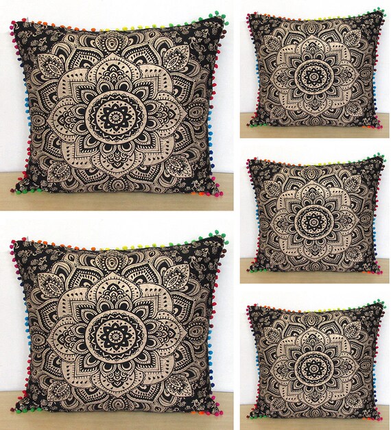 5 Pcs 24 Black Gold Mandala Large Cushion Covers Home Gold Mandala Large Cushion Covers, Large Sofa Pillows Covers