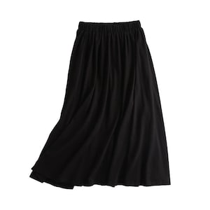 Zwarte Midi rok, katoenen rok, damesrok, elastische taille rok Formele kledingrok, casual losse rokken Effen effen zwarte rok