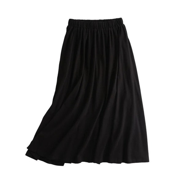 Black Midi Skirt, Cotton Skirt, Women Skirt, Elastic waist Skirt Formal Wear Skirt, Casual Loose Skirts Solid Plain Black Skirt