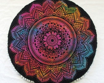 28" Mandala Tie Dye Large Pillow Cover Ottoman Cushion Covers Round Pouf Covers Indian Handmade Cushion Cover Christmas Cushion  cover