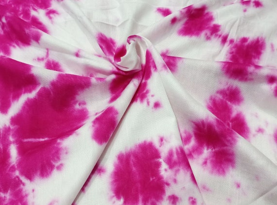 Pink White Shibori Tie Dye Fabric, Voile Rayon Fabric, Soft