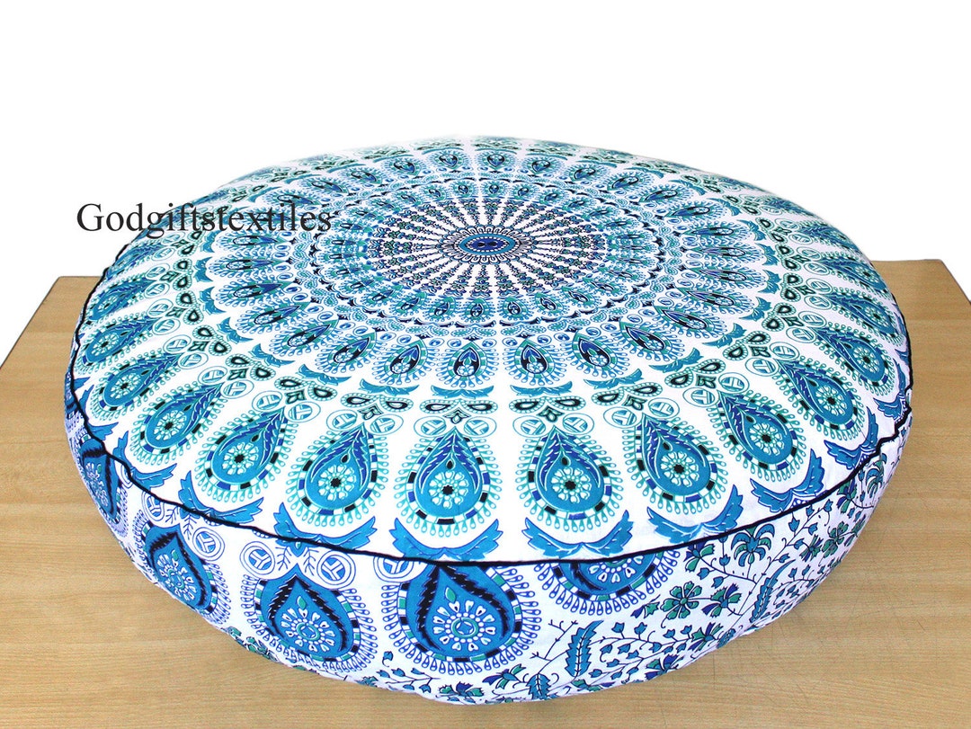35 Blue Round Cushion Cover Large Round Pillow Cover Etsy