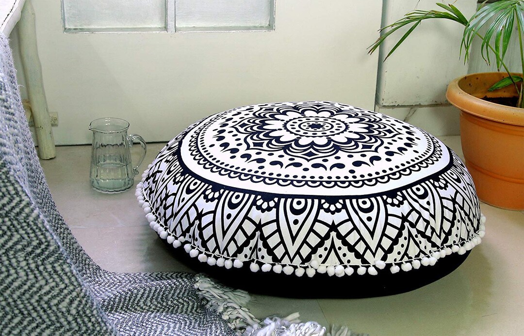32x32 Inches Large ROUND CUSHION COVERS// Decorative Floor Cushion